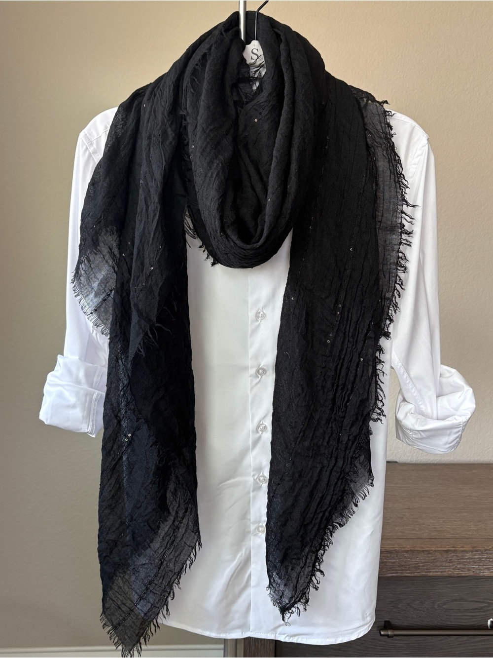 EUC Lightweight Black Sequin Scarf